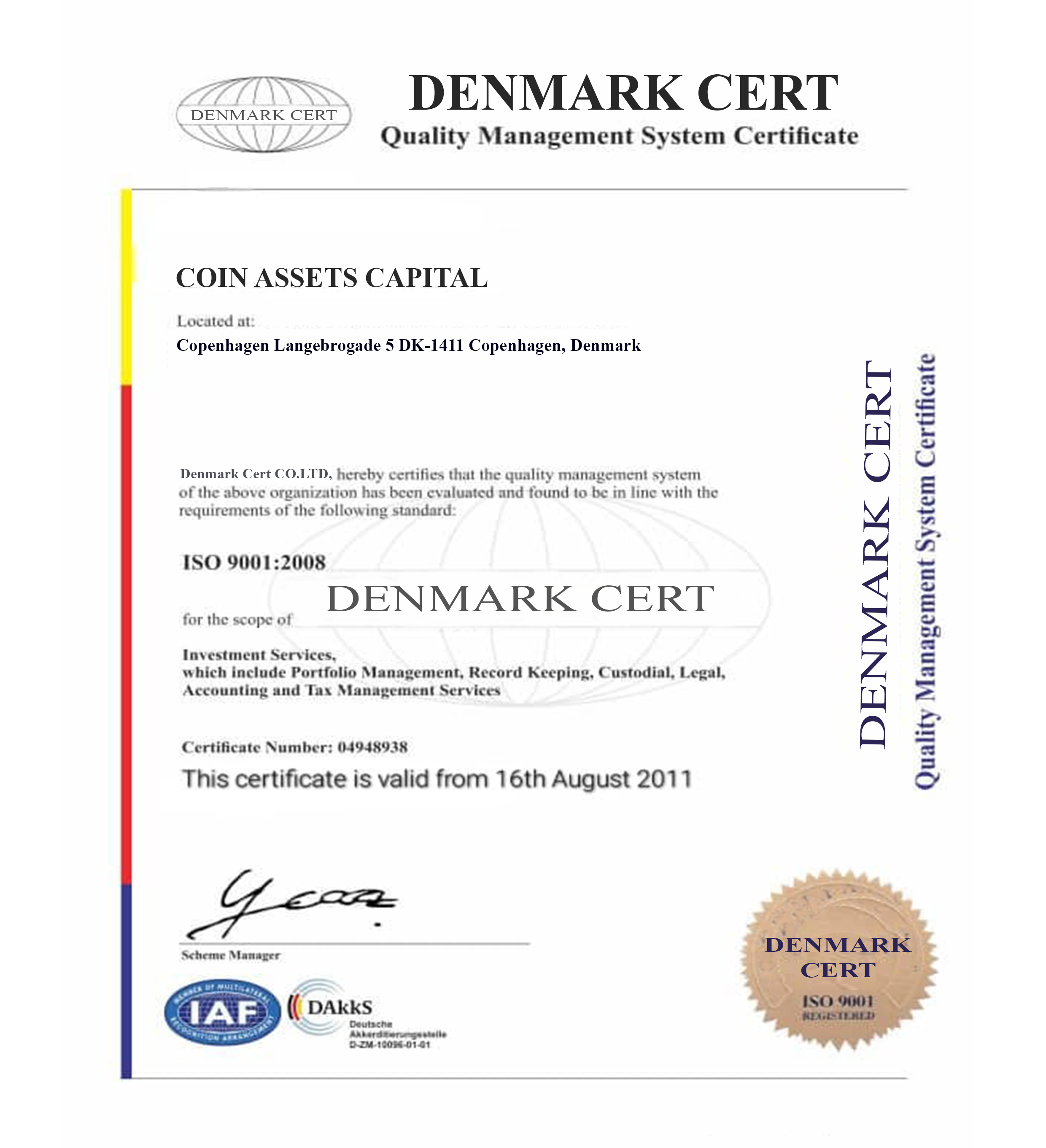 Certificate of coinassetcapital